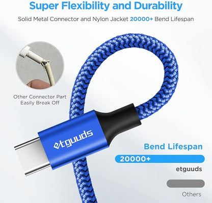 Long USB C Cable [12ft, 2-Pack], etguuds Fast Charging USB A to Type C Charger Cable Braided for Samsung Galaxy S22 S21 S20 Ultra 5G S10 S10E S9 Note 20 10 9, A10e A20 A33 A32 A50 A70, LG, Moto, Pixel