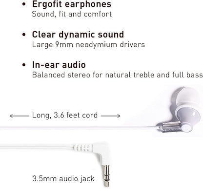 Panasonic ErgoFit Wired Earbuds, 3.5mm Jack In-Ear Headphones Wired with Dynamic Crystal-Clear Sound and Soft Ergonomic Custom-Fit Earpieces (S/M/L), for Phones and Laptops - RP-HJE120-S (Silver)