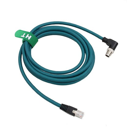 Ethernet Cable for PLC Router Network Cognex Basler Baumer Sick Keyence Datalogic Microscan Vision Camera Sensor Reader, M12 8 Pin X-Code Right Angle 90-Degree to RJ45 (20m)