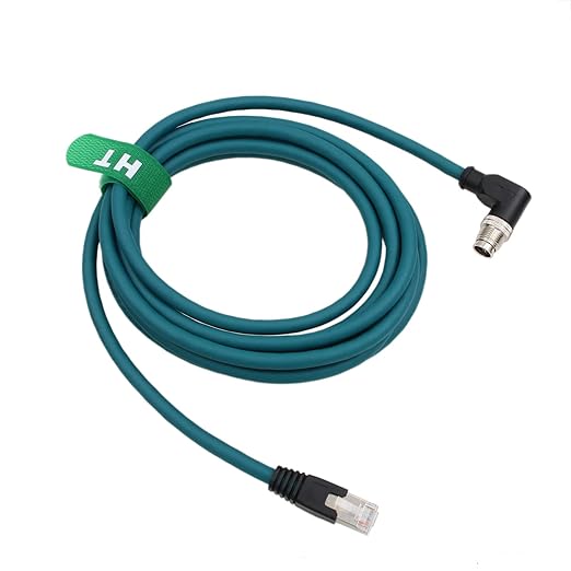 HangTon Ethernet Cable for PLC Router Network Cognex Basler Baumer Sick Keyence Datalogic Microscan Vision Camera Sensor Reader, M12 8 Pin X-Code Right Angle 90-Degree to RJ45 (20m)