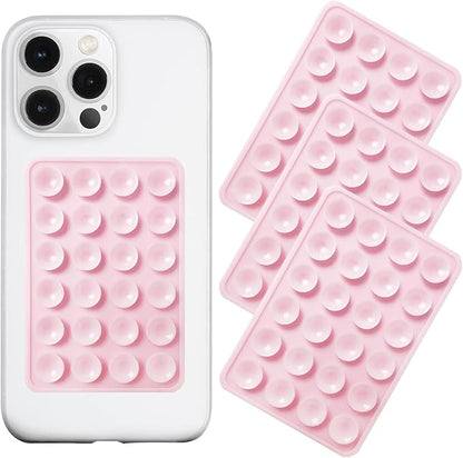 Silicone Suction Phone Case Mount 3 Pack, Silicon Adhesive Suction Cup Phone Mount, Non Slip Sticky Phone Grip for Cellphone, Strong Grip Holder for Selfies and Videos (Light Pink)