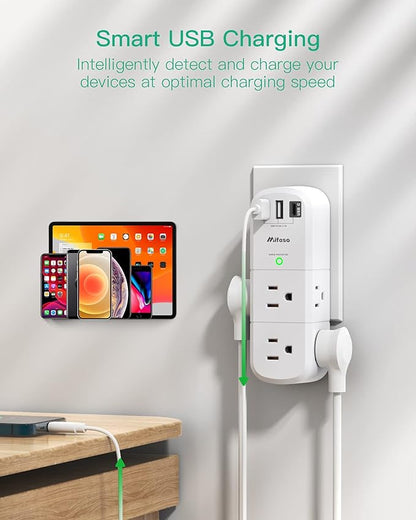 Surge Protector USB Outlet Extender, 6 AC Multi Plug Outlet and 3 USB Ports (1 USB C), 3-Sided Swivel Power Strip Outlet Splitter for Home, Dorm Room Essentials (2 Pack)