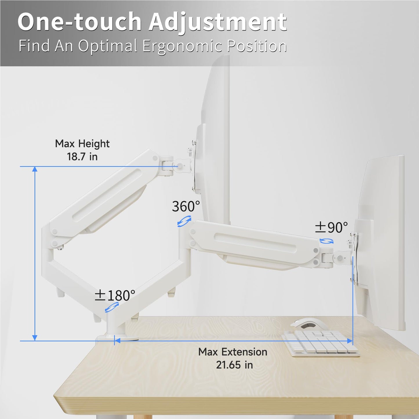 Suptek Monitor Mount Gas Spring Monitor Arm Desk Mount Fully Adjustable Fits 17 20 22 23 24 26 27 32 35 inch Monitors Weight Capacity up to 24.25 lbs, White