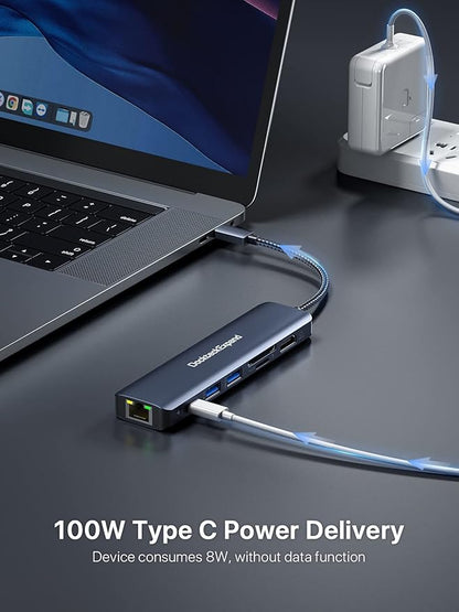 USB C Hub Multiport Adapter, DockteckExpand 7-in-1 Type C Hub with 4K 60Hz HDMI,1Gbps Ethernet,100W PD,2 USB 3.0 Ports,SD/TF Card Slots for MacBook Pro, MacBook Air, iPad Pro, Surface, Steam Deck