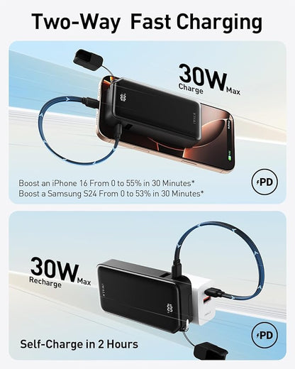 iWALK Portable Charger, Ultra Small 10,000mAh 30W PD Power Bank, USB C in&Out Fast Charging Battery Pack with Stand, Travel Essential Phone Powerbank for iPhone 16/15 Pro Max, Samsung S25/S24 Series