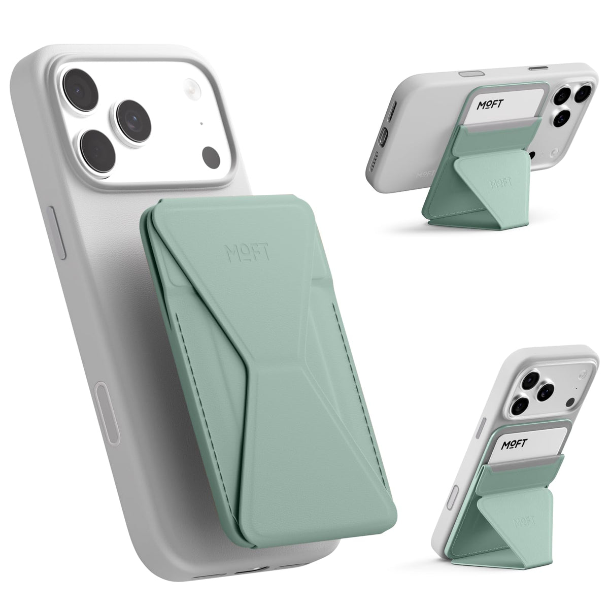 MOFT Magnetic Wallet Stand Compatible with iPhone 18/17/16/15/14/13 Series, Angle Adjustment Magsafe Compatible MOVAS Phone Stand,Clay