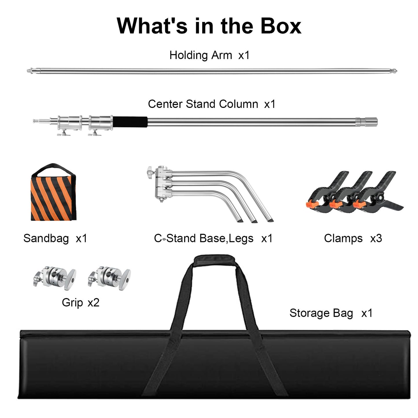 Heavy Duty C Stand 10.8ft/330cm with Boom Arm 100% Stainless Steel Photography C-Stand with Carry Bag Sandbag 3*Clip 2*Grip Head for Photography Studio Video Monolight Softbox Shooting