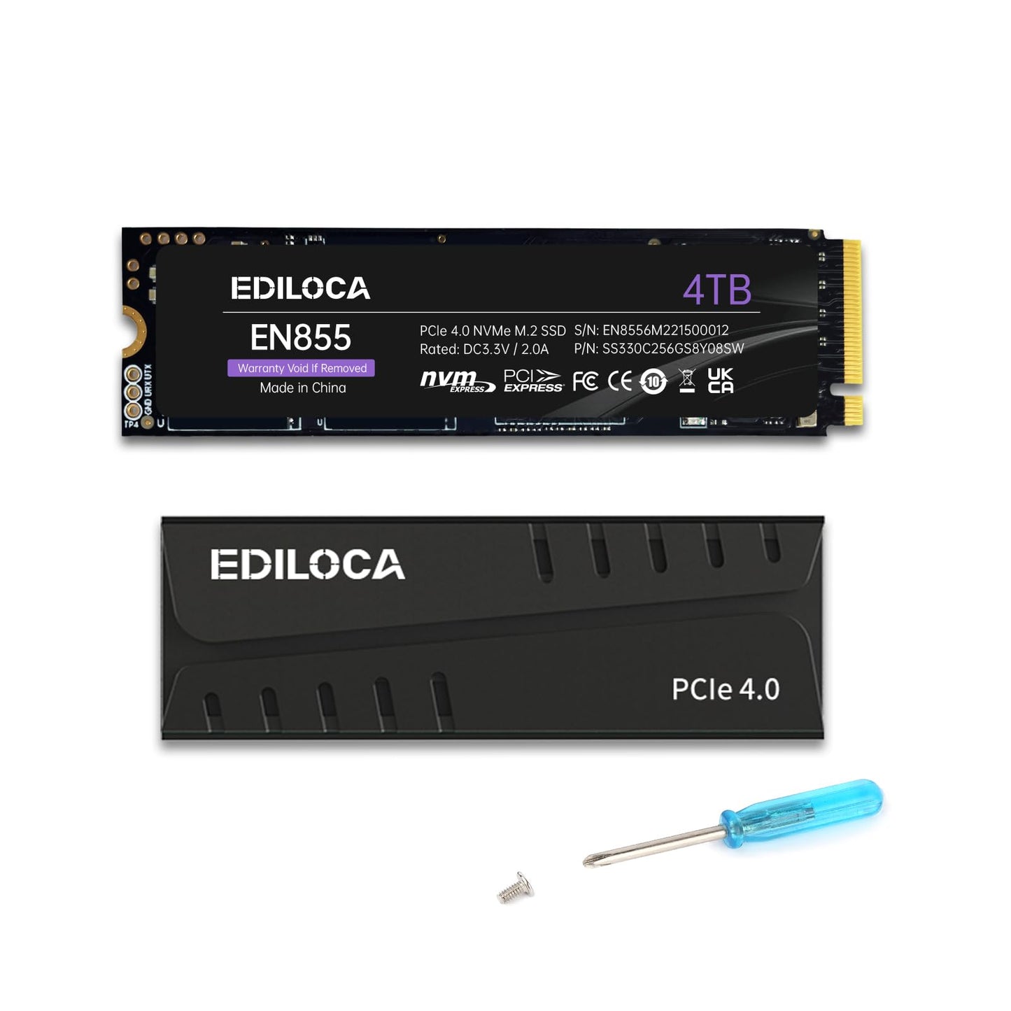 Ediloca 4TB PS5 SSD with Heatsink PCIe Gen4 NVMe M.2 Gaming SSD, 7400MB/s Read, 4GB DRAM Cache, 3D TLC | Internal Solid State Drive Compatible with PS5 & PC(EN855)