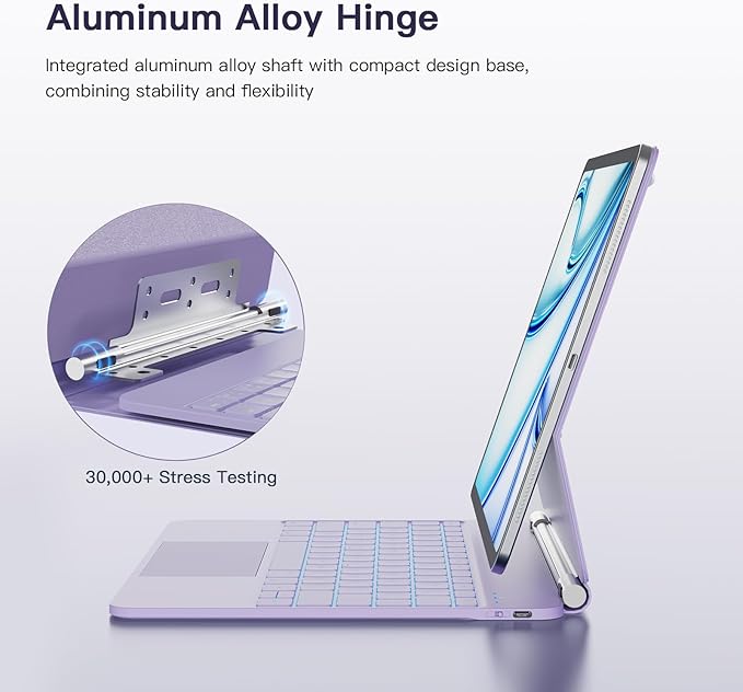 RAYMCRAFT for iPad Air 13-inch Case with Keyboard (M4/M3/M2, 2026/2025/2024) & iPad Pro 12.9 (6th/5th/4th/3rd) Magic Keyboard, 11-Color Backlight, Multi-Touch Trackpad with Safe Pencil Buckle, Purple