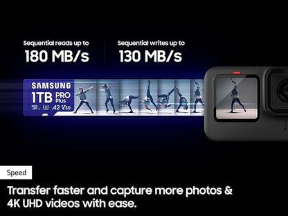 Samsung PRO Plus microSD Memory Card + Adapter, 128GB microSDXC, Up to 180 MB/s, Full HD & 4K UHD, UHS I, C10, U3, V30, A2, for Android Smartphones, Tablets, GoPRO, and DJI Drone (MB MD128SA/AM)
