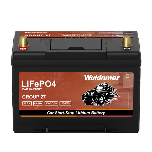 Group 27 12V 80Ah Lithium Battery, LiFePO4 Automotive Battery with 1300CCA, Lightweight Lead-Acid Replacement for Cars, Trucks & SUVs