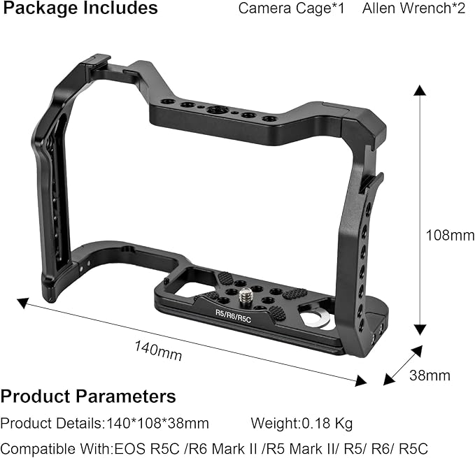 R5 ii/R5/R6/R5C/R6 ii Camera Cage,R5 Mark ii/R6 Mark ii Cage with Cold Shoe and ARRI Interface for EOS R5C/R6 Mark II/R5 Mark II/R5/R6/R5C