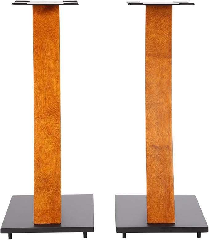 EXIMUS One Pair Fixed Height Universal Speaker Floor Stands with Real Wood - Cherry - 290 Series