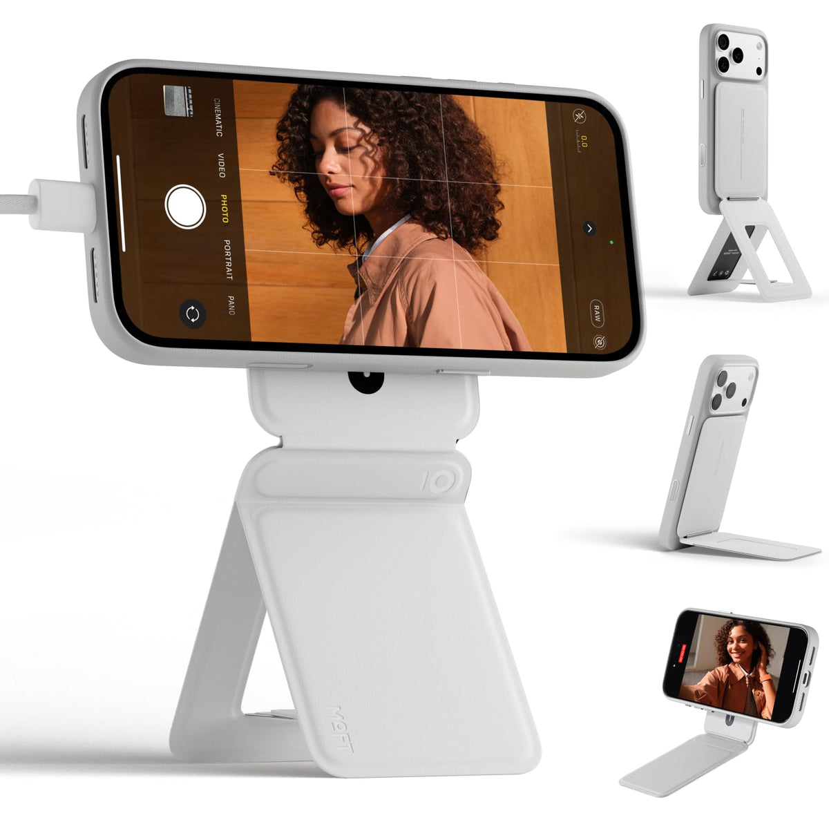 MOFT Phone Stand, Magnetic Phone Tripod Stand Stain-Resistant MOVAS Leather & Angle Adjustment & Strong Magnets Tripod for iPhone 18 Pro & 18 Pro Max & 17-12 Series (Included Metal Ring)-Sunset