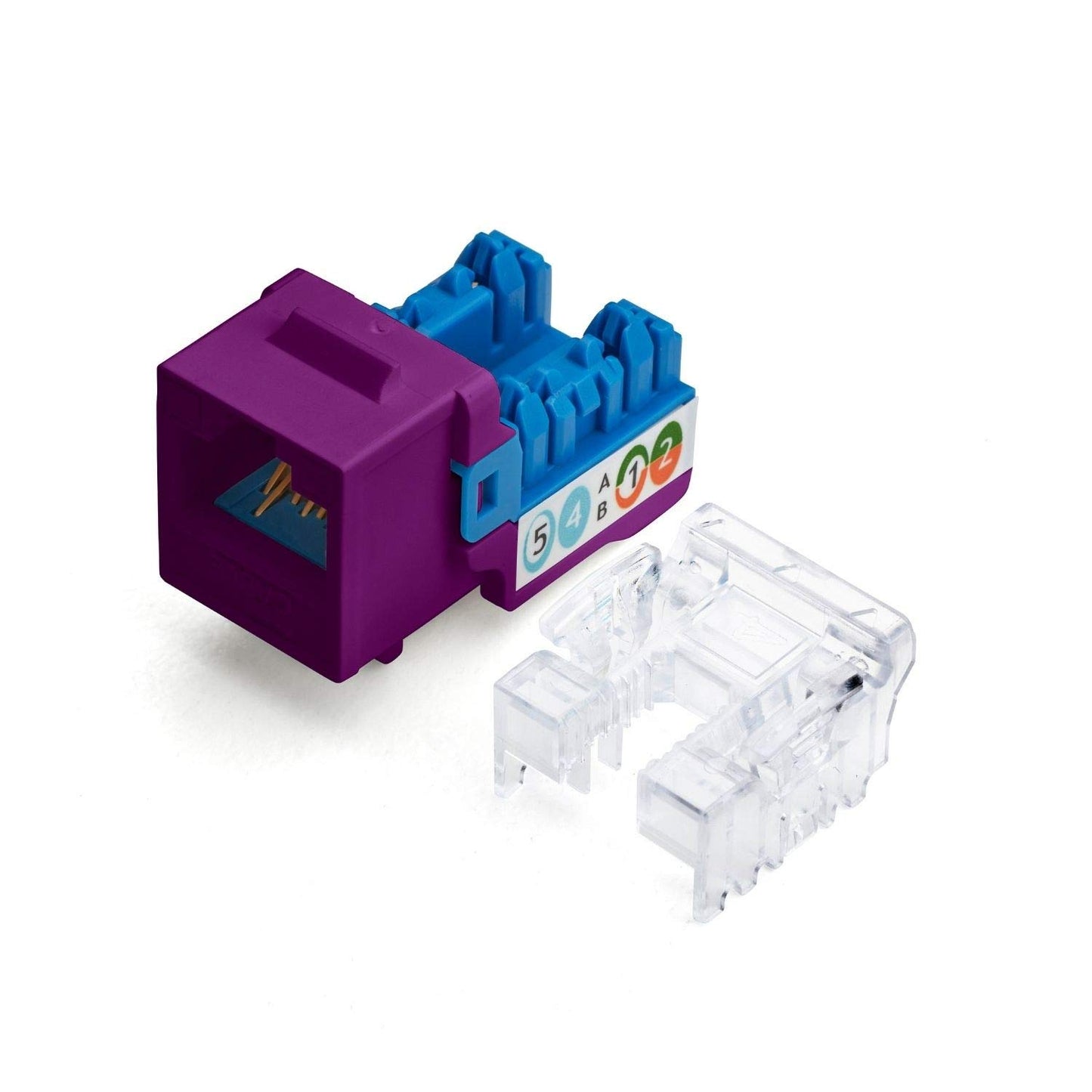 TRUE CABLE Cat6A Unshielded (UTP) Keystone Jack, 90-Degree Punch-Down RJ45 Female Module, PoE++ 4PPoE, UL Listed & TIA Certified, Purple, 12 Pack