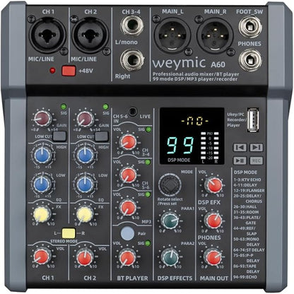 Weymic A-Series Professional Mixer for Recording DJ Stage Karaoke Music Application w/USB Drive for Computer Recording Input, XLR Microphone Jack, 48V Power, RCA Output for Professional (10-Channel)