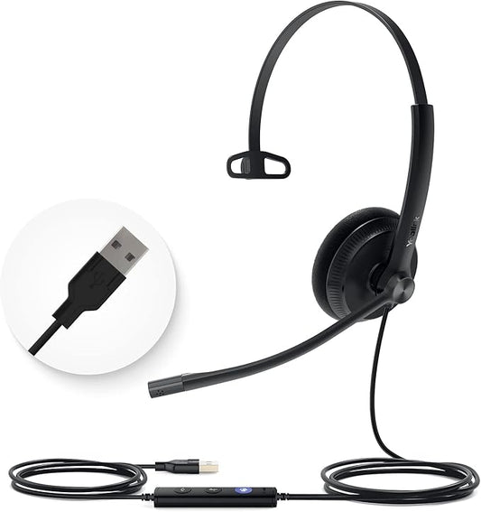 Yealink UH34 USB Headset with Mic, Single Ear Wired Headphones with Noise Cancelling Microphones, Professional Work Headphones VoIP Phone Computer Call Center Office,Ultra Light Mono