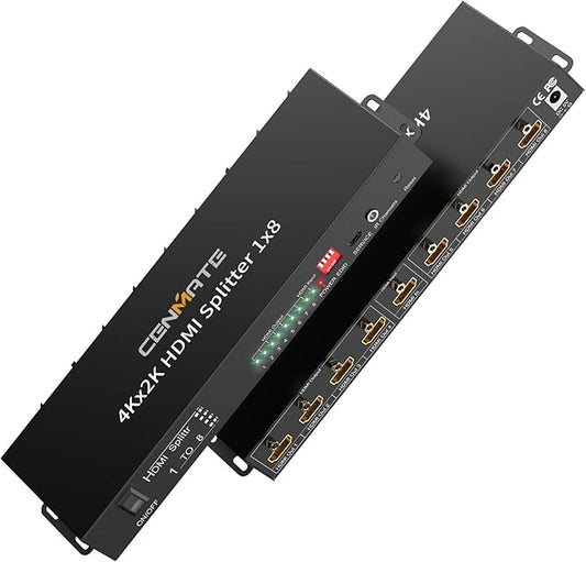 4K 1x8 HDMI Splitter 1 in 8 Out, 8 Port HDMI Splitter Support 4Kx2K@30Hz Duplicate/Mirror, HDM 1.4, EDID, HDCP, 3D Video Play for Projector, HDTV