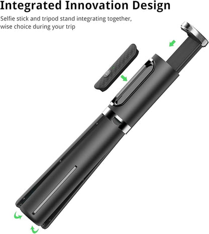 ATUMTEK Selfie Stick Tripod, Extendable 3 in 1 Aluminum Bluetooth Selfie Stick with Wireless Remote and Tripod Stand for iPhone 16/15/14/13/12/11/11 Pro/XS Max/XS/XR/X/8/7, Samsung Smartphones, Black