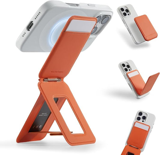 MOFT Phone Stand Wallet, NFC-Supported Tap-and-Go Card Holder, MOVAS Leather, Slim Magnetic Tripod for iPhone 17/16/15/14/13/12, Travel Essential Wallet Cell Phone Stand for 2 Cards, Sunrise