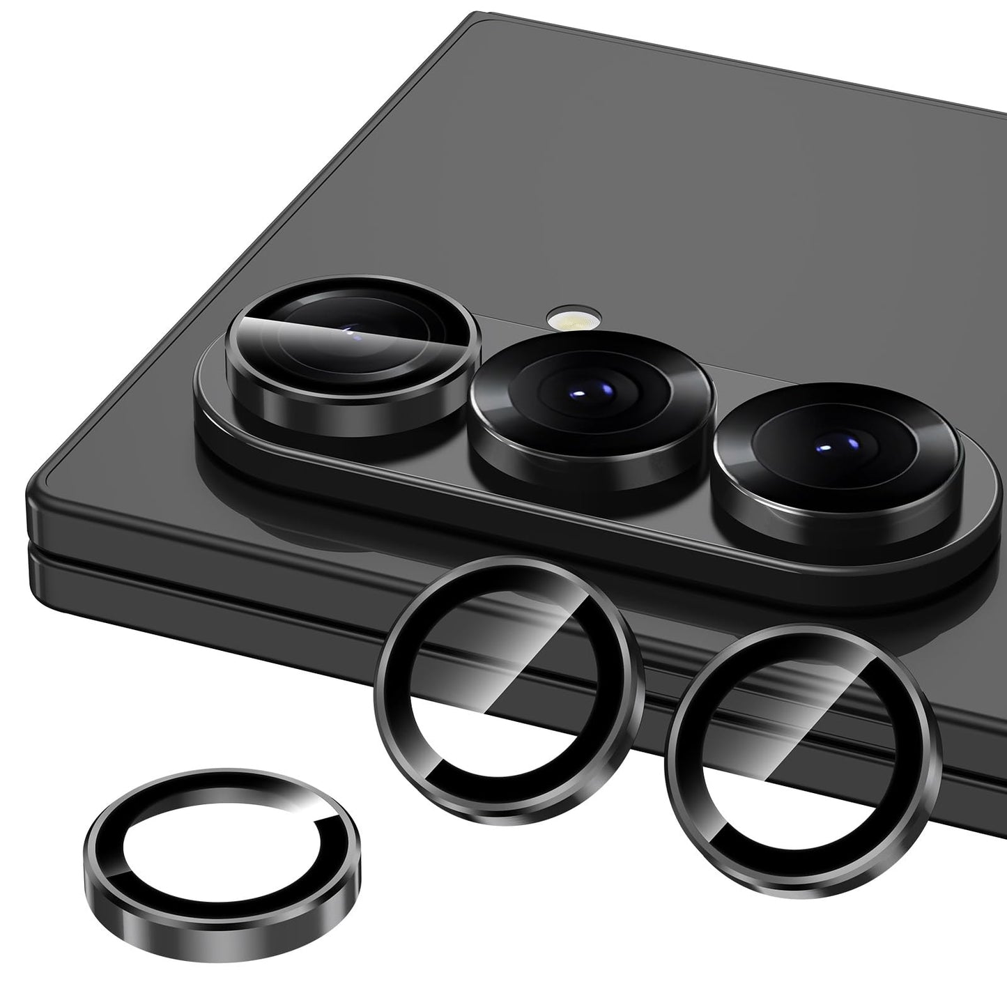 Avocase for Samsung Galaxy Z Fold 7 Camera Lens Protector, Individual Metal Ring Tempered Glass Lens Cover, [Strong Adsorption] Scratch Resistant Ultra-Thin HD Clear Lens Cover, 1 Set-Black Ring