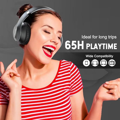 Wireless Bluetooth Headphones Over Ear, 65H Playtime HiFi Stereo Headset with Microphone and 6EQ Modes Foldable V5.3 Bluetooth Wireless Headphones for Travel Computer Laptop