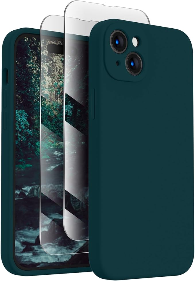 FireNova Designed for iPhone 15 Case, Silicone Upgraded [Camera Protection] Phone Case with [2 Screen Protectors], Soft Anti-Scratch Microfiber Lining Inside, 6.1 inch, Teal