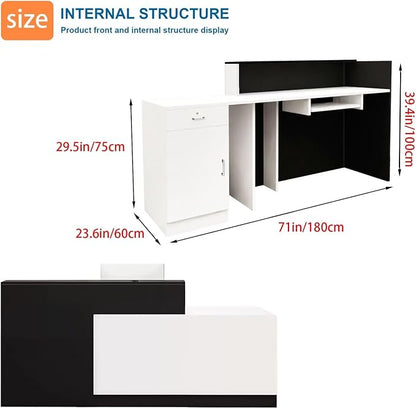 Reception Desk with Counter Modern Checkout Counter with Lockable Drawer Keyboard Tray Receptionist Desk for Office Salon Reception Table S Left 71inch/180cm