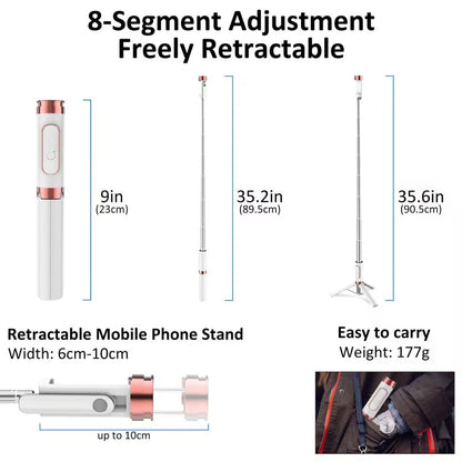 Pperfcoo Selfie Stick Phone Tripod with Remote for iPhone & Android, Portable Aluminum Alloy 3 in 1 Stand for Group Photos with 1/4" Screw for Gopro Cam, Vlog/Travel/Photography