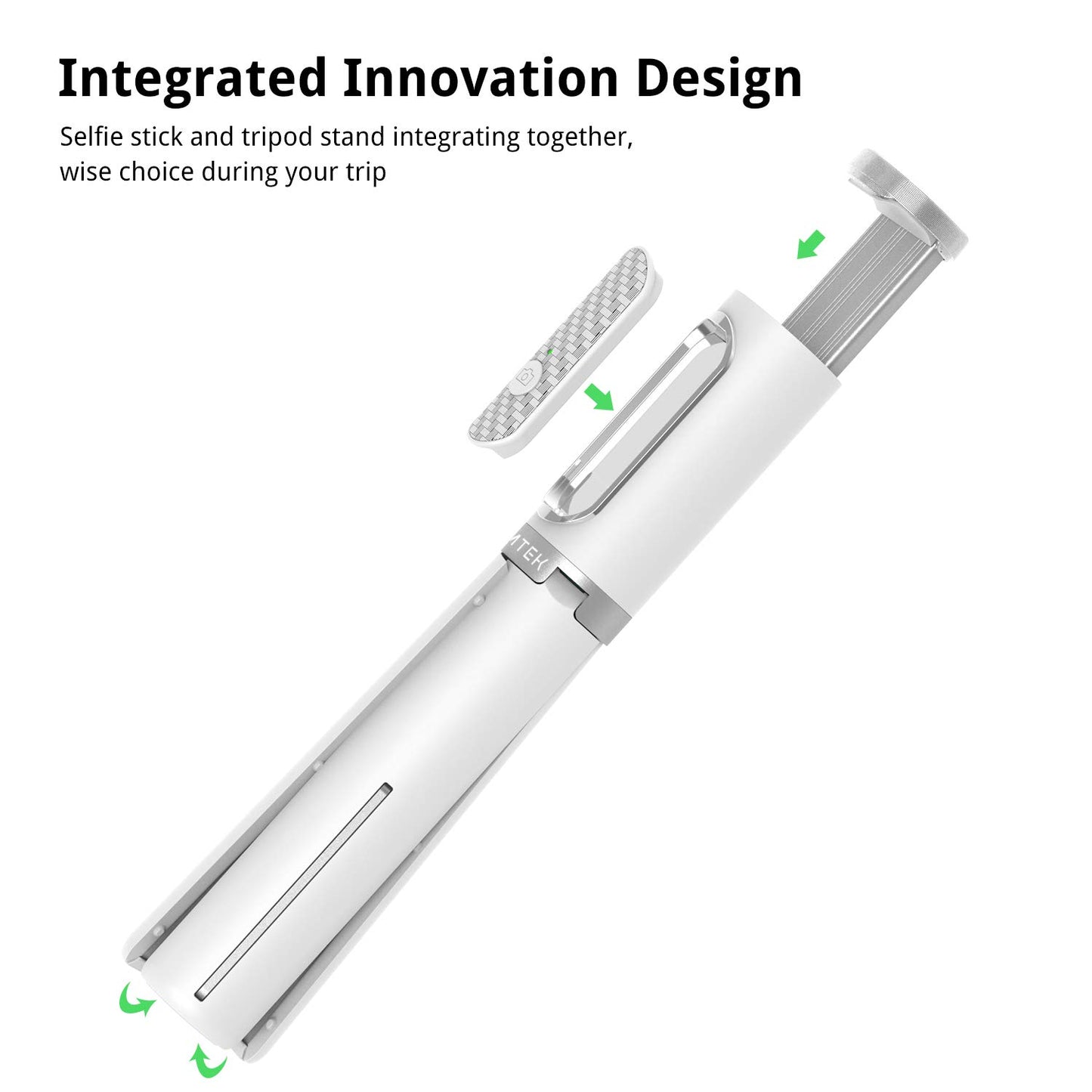 ATUMTEK Selfie Stick Tripod, 3-in-1 Extendable Aluminum Phone Tripod with Detachable Bluetooth Remote, Compatible with iPhone 17/16/15/14/13/12/11/11 Pro/XS Max/XR and Samsung Smartphones, White