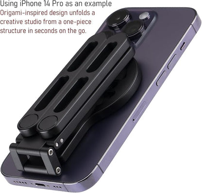 for MagSafe Pocket Tripod Stand – Magnetic Phone Stand for iPhone 16/15/14/13/12 Series | Adjustable Angle, 20 N52 Strong Magnets, Full Metal Build, Foldable & Mag Case Compatible