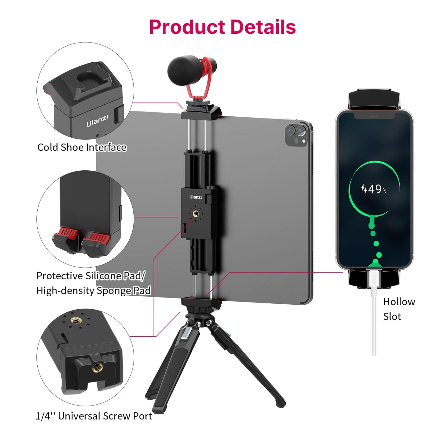 ULANZI ST-29 Phone Tripod Mount, 2-in-1 Tablet Smartphone Holder Adapter