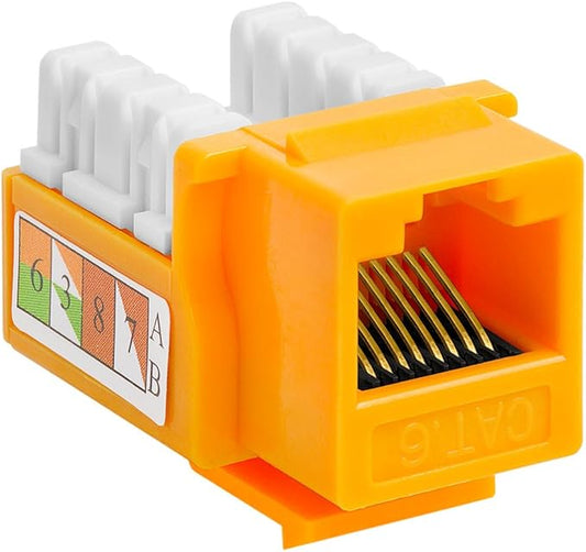 Cmple - Cat6 Keystone Jack 10Gbps RJ45 Keystone Jack 90° Degree Punch Down for RJ45 Connectors, Patch Panel and Wall Plate in Yellow