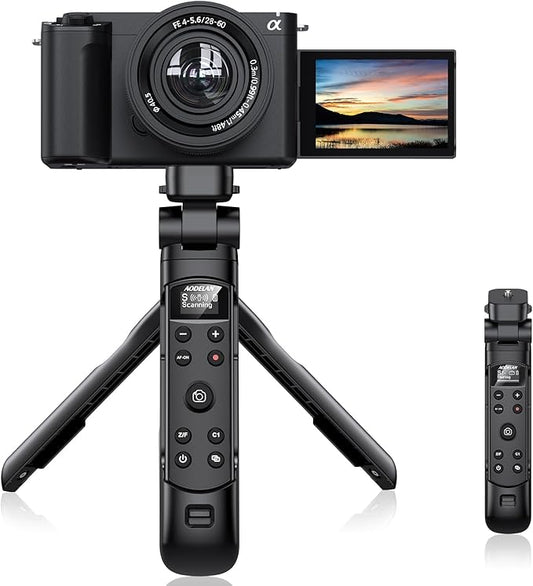 AODELAN for Sony Camera Tripod with Rechargeable Wireless Shutter Release,Shooting Grip Remote Control Handle for ZV-E10,ZV-1F,ZV-1,A7C,A7III,A7R IV,A6100,A6400,A6700,FX30,A9 II,DSC-RX0 II(Black)