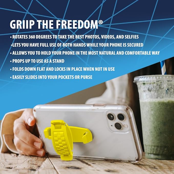 360 Rotating Phone Grip - Phone Holder for Hand - Phone Grips for Back of Phone & Pop Cell Phone Accessories for iPhone, Smartphones & Kindle Tablets (Yellow)