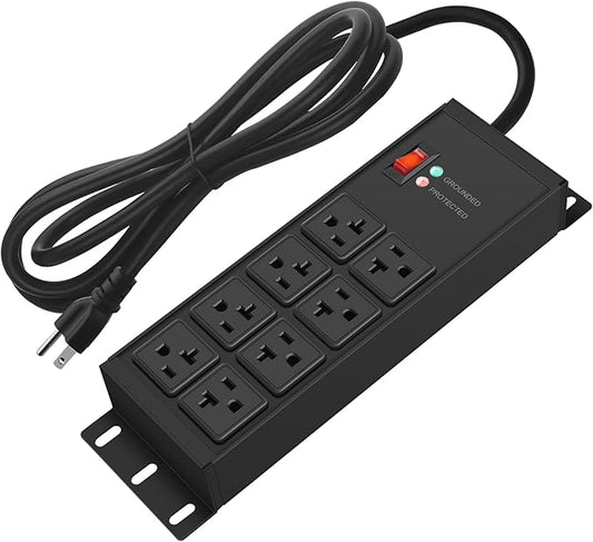 CCCEI 12 Gauge Heavy Duty Power Strip, 8 Ports, Black, 10FT.