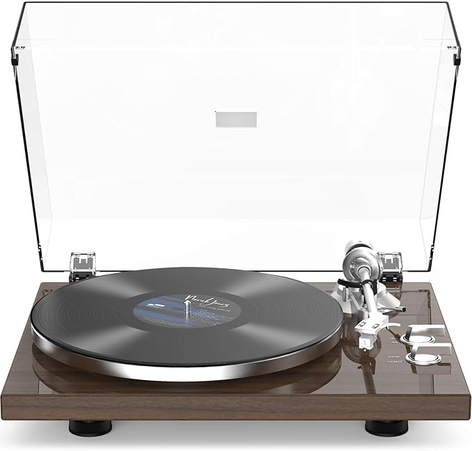 Record Player for Vinyls Turntables Wireless Output Connectivity Belt-Drive 33 45 RPM Speed Phono Line USB Digital to PC Recording MM Audio Cartridge Stylus Adjustable Counterweight Vintage Brown