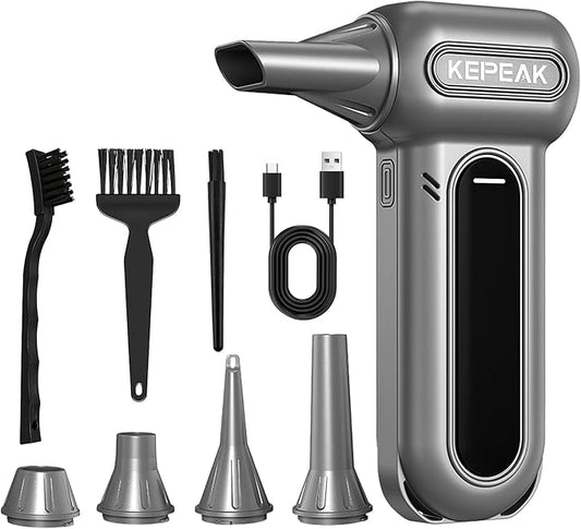 KEPEAK Electric Compressed Air Duster, 130000RPM Cordless Rechargeable Air Duster with Brushless Motor, 4 Gear Adjustable Dust Blower for Computer, Keyboard, Home & Outdoor