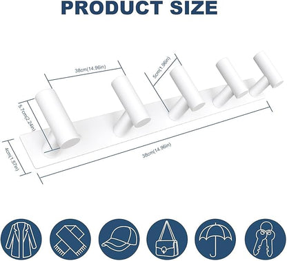 VAEHOLD Hat and Coat Wall Mount Rack - Hooks for Robes, Bags, Keys, and Towels - Bathroom Towel Hanger Organizer (White, “T“ Shape 5 Hooks 1 Pack)