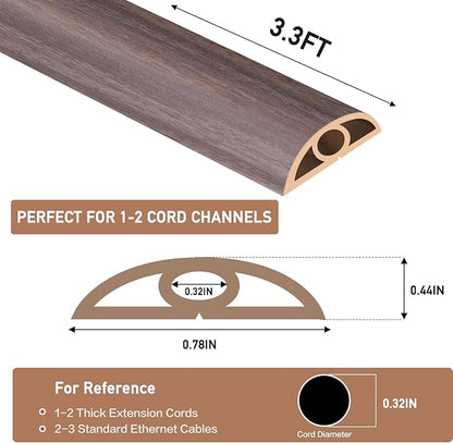 Floor Cord Cover Self Adhesive Cord Hider Floor Extension Cord Covers for Floor Power Cord Protector Cable Management Prevent Cable Trips Cable Cavity 0.32" W x 0.32" H (Brown Walnut Wood, 3.3Ft)