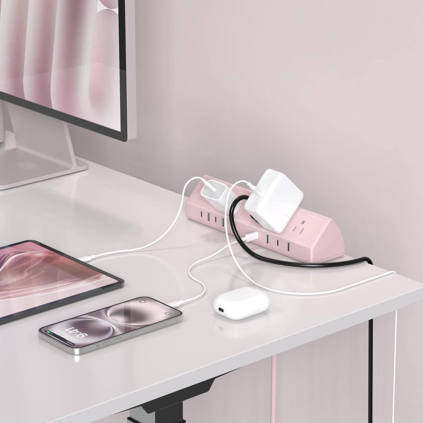 Jgstkcity Desk Clamp Power Strip USB C 45W,Surge Protector,Pink