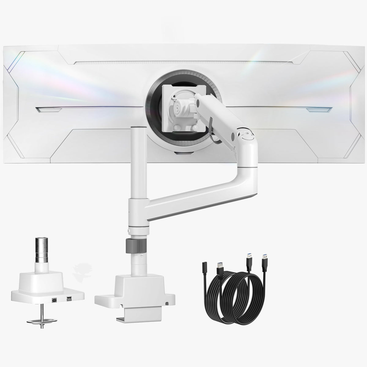 monTEK Ultrawide Monitor Arm Max 57",Height Adjustable 8.1"-25.5",White
