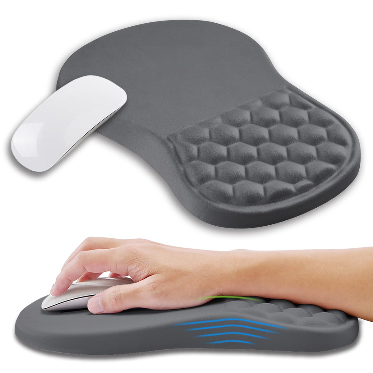 Kuosgm Ergonomic Mouse Pad Wrist Support with Memory Foam Massage Bulge, Carpal Tunnel Pain Relief Mousepad Wrist Rest for Mouse(12x8 inch, Pink Flowers)
