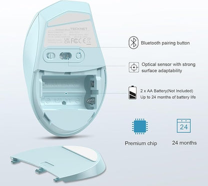 TECKNET Bluetooth Mouse, 4800 DPI Wireless Mouse, 2-Year Battery 6 Adjustable DPI, 6 Buttons Compatible with Laptop/Windows/Computer - Lightblue
