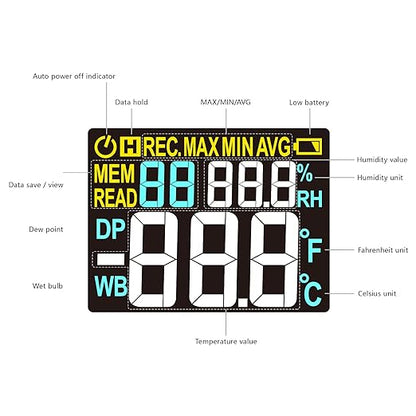 Protmex PT618 Temperature Humidity Meter, Thermometer Hygrometer Monitor with Ambient, Dew Point, Wet Bulb for Indoor/Outdoor MIN, MAX, Data Hold, LCD Backlight