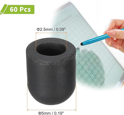 MECCANIXITY 60Pcs Replacement Stylus Pen Tips 5mm Conductive Capacitive Touch Screen Pens Tips Silicone Rubber, Black