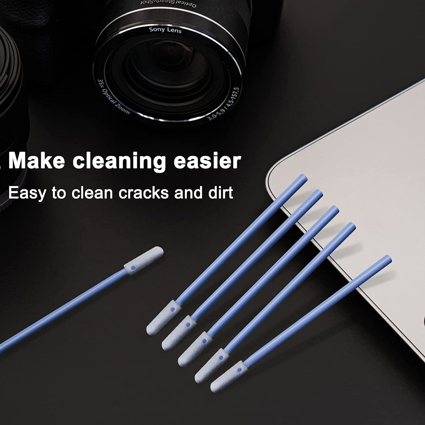 Wellgler's 100pcs Foam Cleaning Swabs, Multi-Purpose Cleanroom Foam Tip, Cleaning Swab Kitip,Lab Swabs.