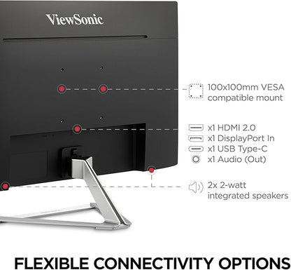 ViewSonic VX2776-4K-MHDU 27 Inch 4K UHD IPS Monitor, 65W USB C, HDR10 Content Support, Thin Bezels, HDMI and DisplayPort