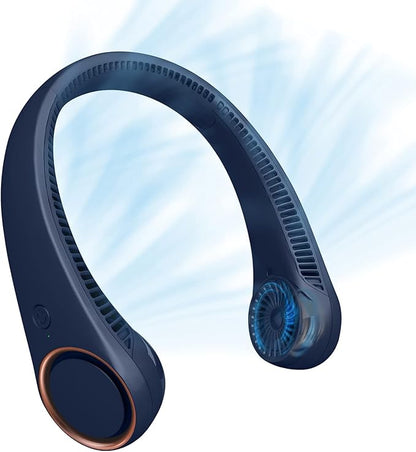 CIVPOWER Neck Fan: Portable Personal Neck Cooling Rechargeable Bladeless Fan - Hands Free 3 Speed 4000 mAh Battery USB Operated Wearable Headphone Design - for Men Women Outdoor Indoor (Dark Blue)