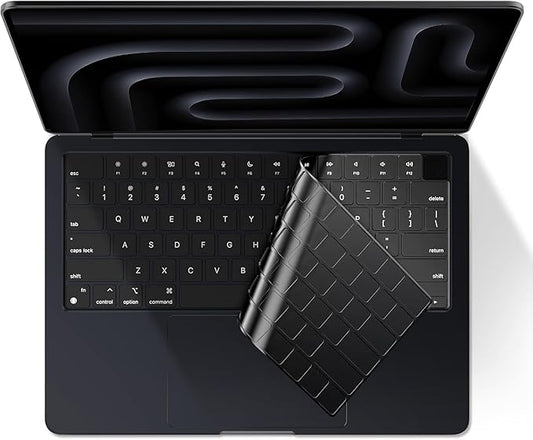 EooCoo Premium Keyboard Cover Skin Ultra Thin Protector Compatible with 2025-2021 MacBook Air 15" 13.6" M4 M3 M2 Chip, MacBook Pro 14" 16" M4 M3 M2 M1 Pro Max Chip, Black